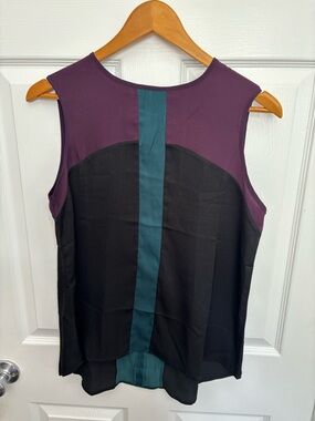 Ruby Ribbon Colorblock Business Casual Sleeveless Top in Plum, Black & Teal, XS